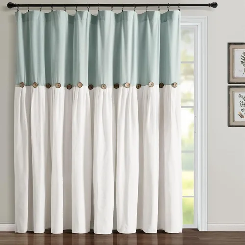 Miniatura 15 de Lush Decor - Cortinas de lino con botones de estilo granja, panel individual, diseño plisado de dos tonos de 40 pulgadas de ancho x 108 pulgadas