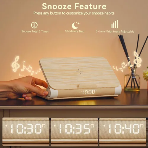 Miniatura 9 de Vivilumens Relojes Despertadores de Libro Cargador Inalámbrico Altavoz Bluetooth Lámpara de Amanecer Fuerte para Personas con Sueño Pesado Adultos