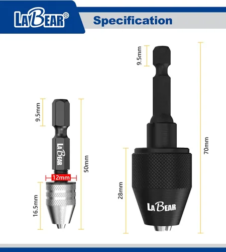 Miniatura 2 de LABEAR - Adaptador Mini Sin Llave para Portabrocas de ¼ Pulgada con Vástago Hexagonal Capacidad de 0.3-3.2mm para Brocas Micro