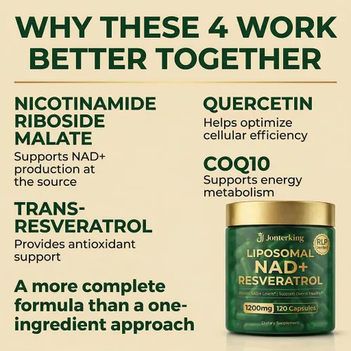 Miniatura 3 de Suplemento NAD+, 1200 mg 120 cápsulas de ribósido de nicotinamida con resveratro, aumenta los niveles de NAD+, energía celular y apoyo al