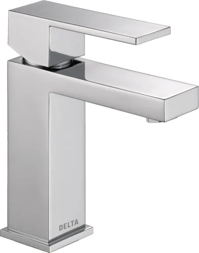 DELTA - Grifo de baño moderno negro mate de un solo agujero, grifo de lavabo para mueble de baño, accesorio de desagüe de presión y liberación, Cromo