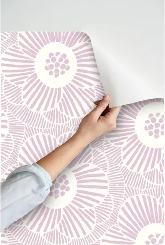 Miniatura 3 de Spoonflower Papel tapiz autoadhesivo de 6 x 2 pies - Florals Blooms Cream Mauve Flower Pale Home Flowers Midcentury Modern Custom Removable Wallpaper