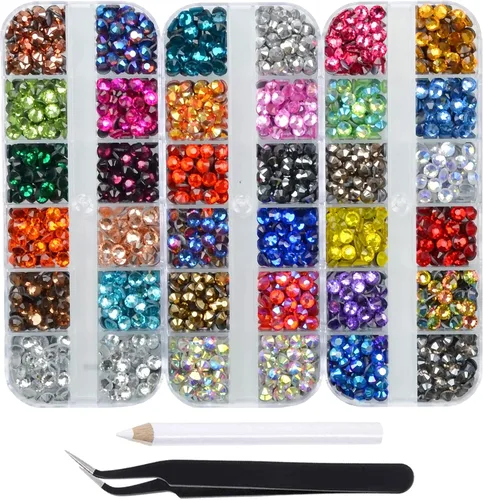 Miniatura 9 de Massive Beads Más de 9500 diamantes de imitación termoadhesivos redondos de vidrio con parte trasera plana para hacer tú mismo con 1 pinza y 1 12