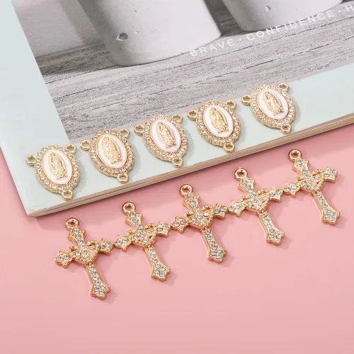 Miniatura 4 de Jiali Q Juego de 20 piezas de conectores cruzados y colgantes de diamantes de imitación para la fabricación de joyas (dorado)