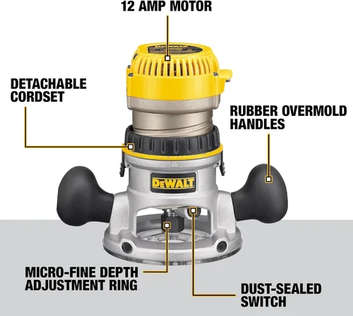 Miniatura 3 de DEWALT Enrutador, Kit de base fija / arrugado, velocidad variable, inicio suave, 2-1 / 4-HP (DW618PKB)
