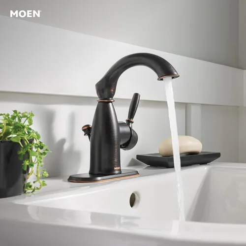 Miniatura 6 de Moen Sarona Bronce Mediterráneo de un solo mango y un solo agujero grifo de lavabo de baño rústico de estilo granja con placa de cubierta opcional