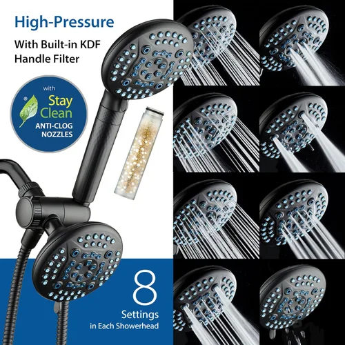 Miniatura 4 de AquaCare High Pressure 6-way Dual Shower Head Combo with Built-in Filter & Power Wash - Clean Tub, Tile & Pets. Remove Chlorine, Lead & Toxins from