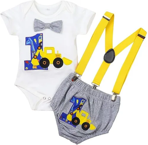 Miniatura 48 de IDOPIP Traje formal para bebé niño para el primer cumpleaños de Cake Smash con corbatín y tirantes y pantalones cortos para sesión de fotos