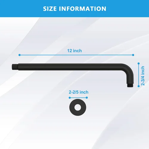 Miniatura 4 de Lordear Brazo de ducha montado en la pared, tubo de ducha de 12 pulgadas con brida, vástago de ducha redondo de 1/2 NPT para cabezal de ducha, negro