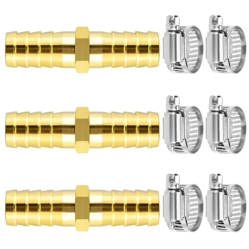 Miniatura 17 de Da by 3 unids 1/2" (12.5mm) Barb Splicer Mender Hose Latón Barb Fitting con 6 abrazaderas de tubo de acero inoxidable para agua/combustible/aire