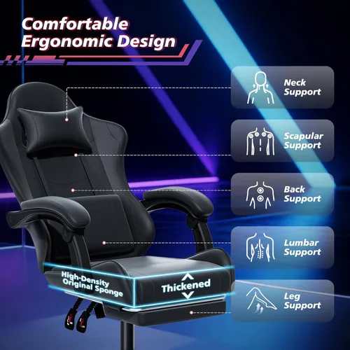 Miniatura 5 de Magshion Silla de juegos, silla ergonómica para computadora con reposabrazos de acoplamiento, silla de videojuegos de altura ajustable con Negro
