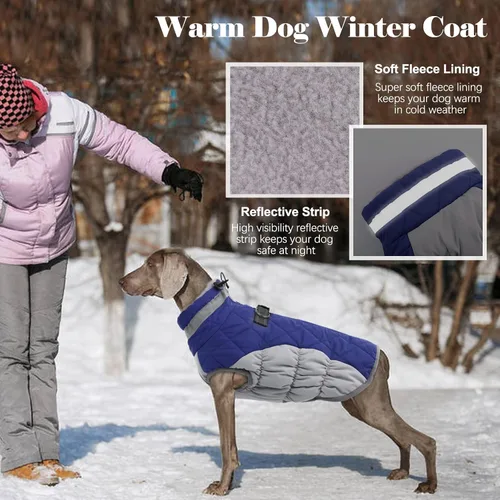 Miniatura 4 de Lelepet Abrigo Cálido para Perro Abrigo de Invierno para Perro Impermeable Chaqueta para Perros con Arnés Incorporado Chaleco de Forro Polar Azul