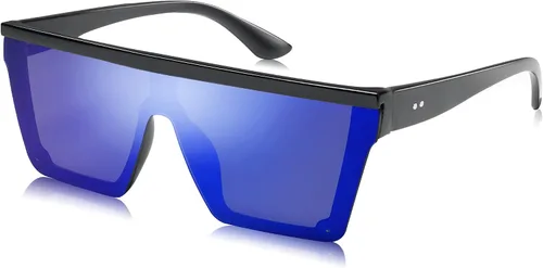 SOJOS SJ2117 - Gafas de sol cuadradas grandes para mujer marco grueso parte superior plana con espejo lentes siamesas tamaño más grande