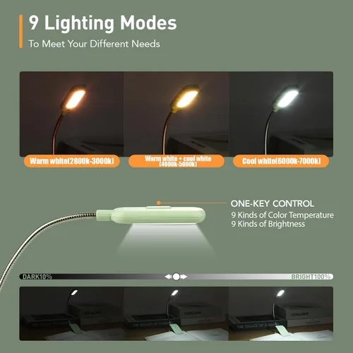 Miniatura 3 de VAVOFO - Luz de lectura recargable para leer en la cama para niños, 7 LED con luz de lectura con 9 niveles de luz blanca cálida y fría, lámpara