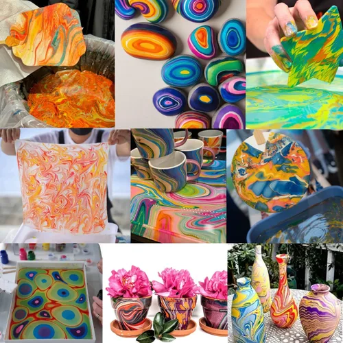 Miniatura 2 de Kit de pintura de mármol de acuarela de 27 piezas, pasta de tiza, juego de pintura de acuarela, pintura acrílica para vertido, manualidades, 20