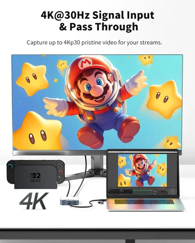 Miniatura 2 de Tarjeta de captura para Nintendo Switch, tarjeta de captura de audio y video 4K, grabadora HDMI 1080P 60FPS USB C 3.0 para juegos/transmisión