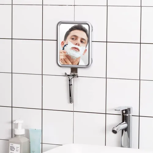 Miniatura 3 de Espejo de ducha sin niebla para afeitar, rectangular con 4 ventosas, espejo de ducha sin niebla con soporte para maquinilla de afeitar, a prueba