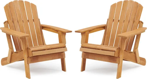 Miniatura 20 de Silla Adirondack plegable de madera de gran tamaño con respaldo y tabla de asiento premontados, silla de descanso para patio al aire libre, jardín