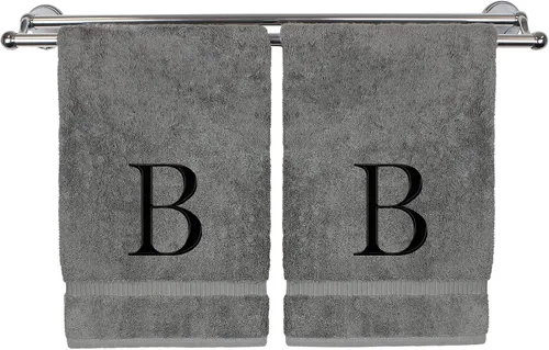 Miniatura 78 de Toalla de mano monogramada, regalo personalizado, juego de 2 - Toalla bordada con letra de bloque dorada - Extra absorbente 100% algodón turco