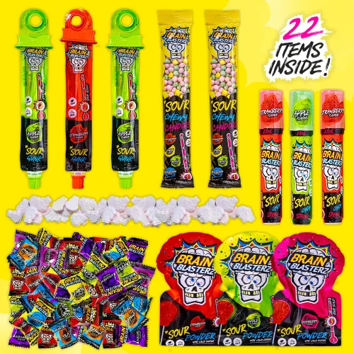 Miniatura 2 de Brain Blasterz Paquete variado de caramelos súper ácidos MEGA, caja de caramelos ácidos con 22 piezas, caramelos navideños, paquete variado