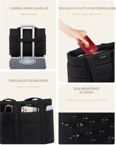 Miniatura 6 de LOVEVOOK Bolsa de mano para mujer, bolsa grande acolchada para computadora portátil, bolsa de viaje ligera con cremallera, regalos para mujeres