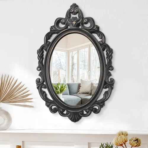 Espejo de Pared con Marco Ovalado de Madera Negro Estilo Vintage Barroco Arendahl Espejo Colgante Tradicional Tallado para Pared Espejo Decorativo