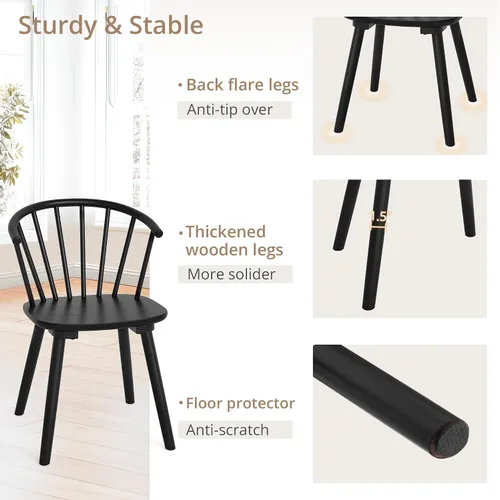 Miniatura 5 de LUE BONA Juego de 6 Sillas de Comedor Negras, Sillas de Comedor de Madera Estilo Granja con Respaldo Semicircular, Silla de Comedor de Husillo