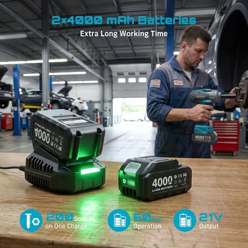 Miniatura 4 de Seesii Llave de impacto inalámbrica de 1000N.m (738ft-lbs) de alto par, pistola de impacto sin escobillas de 1/2" con dos baterías de 4.0Ah