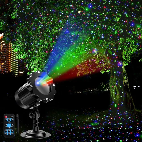 Luces de proyector láser RGB para exteriores, luz de proyección de cielo estrellado en movimiento con efectos de luciérnaga de 3 colores y control