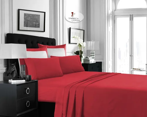 Miniatura 4 de Tribeca Living Juego de sábanas de microfibra cepillada de 3.33 oz/m², bolsillo extra profundo para colchones de hasta 21 pulgadas, enfriamiento