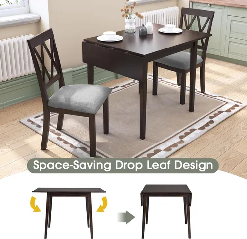 Miniatura 5 de P PURLOVE Juego de comedor de cocina de 3 piezas, juego de mesa de comedor de madera con mesa de comedor de hoja abatible y 2 sillas de comedor