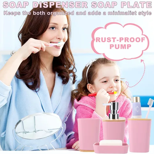 Miniatura 6 de Juego de accesorios de baño rosa con cortina de ducha y alfombras con purpurina, juegos de baño con alfombras de baño extrasuaves y absorbentes
