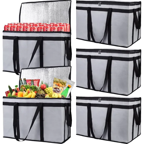 Miniatura 18 de Bodaon - Paquete de 5 bolsas aisladas para entrega de alimentos para comidas frías y calientes, tamaño XXXL, bolsa aislada para catering, bolsa