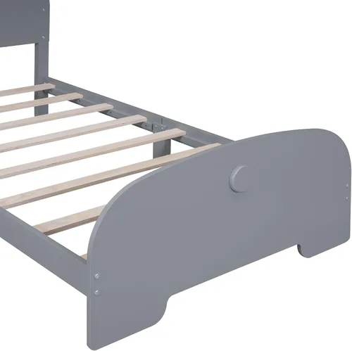 Miniatura 6 de Cama de plataforma de madera de tamaño individual con cabecero y estribo en forma de oso, sin ruido, para niños, adolescentes, niños y niñas,