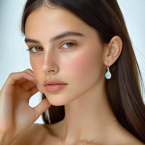 Miniatura 74 de Aretes colgantes de plata de ley con diseño de árbol de la vida, flor, abeja, animales, gato, colibrí, piedra lunar, turquesa, aretes con cierre