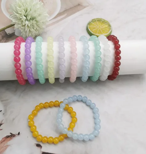 Miniatura 7 de SAMOCO 24 pulseras elásticas de cuentas de 0.315in, hechas a mano, redondas, de cristal, para mujer, multicolor, mate, pulsera elástica