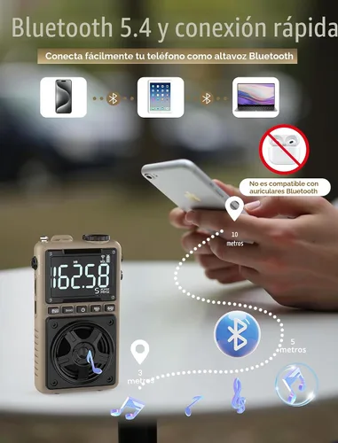Miniatura 3 de Radio de onda corta Bluetooth AM FM con alerta meteorológica NOAA, radio de bolsillo portátil recargable de 1250 mAh con la mejor recepción, altavoz