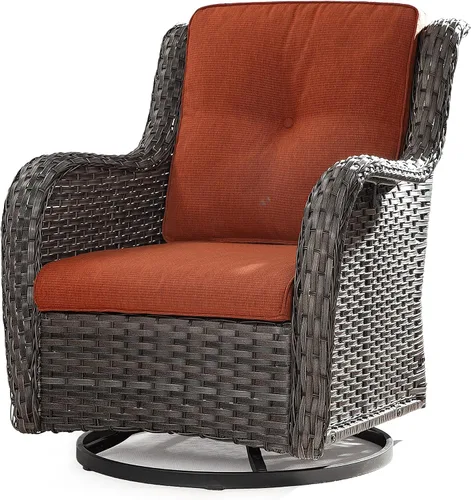 Miniatura 57 de Juego de 2 sillas de patio giratorias de 360 grados para exteriores y mesa auxiliar a juego – 3 sillas deslizantes de mimbre para patio con cojines