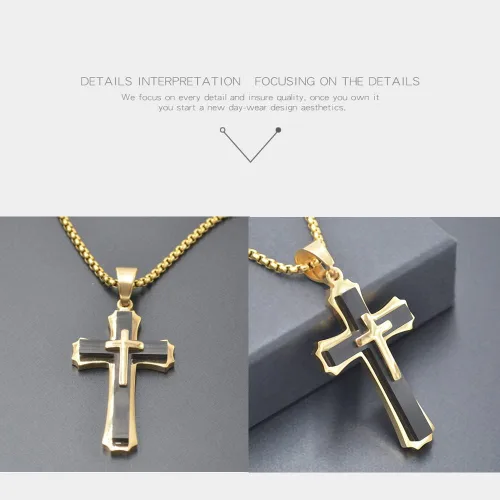 Miniatura 4 de OLEVS Collar con colgante de cruz para hombre collar grande con colgante de cruz de acero inoxidable para hombres y mujeres Metal