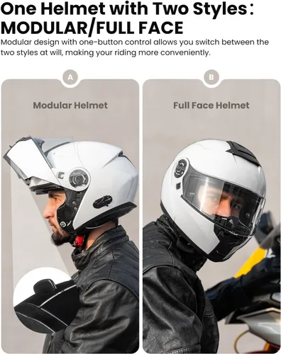 Miniatura 3 de ILM 159BT - Casco modular de motocicleta con Bluetooth, para 2-3 conductores, intercomunicador, cara completa, casco abatible DOT con máscara facial