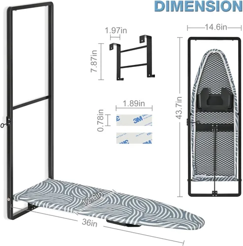 Miniatura 2 de KINGBOARD Tabla de planchar para colgar sobre la puerta, tabla de planchar colgante con soporte para plancha, 36" x 12" tabla de planchar compacta