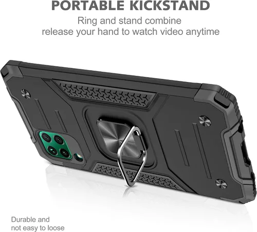 Miniatura 3 de Asuwish Funda compatible con Huawei P40 Lite y protector de pantalla de vidrio templado, accesorios para celda, soporte de anillo, fundas Negro