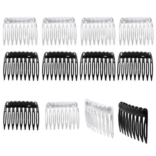 24 peines laterales de plástico para el cabello, pequeños peines franceses, pinzas para el cabello para mujeres y niñas, velo de boda (negro,