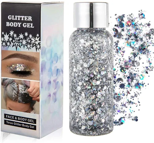 | Brillantina gruesa líquida con lentejuelas de sirena, para sombra de ojos, gel corporal, festival, cosmético para cara, uñas, maquillaje, de larga