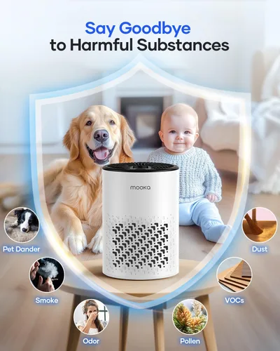 Miniatura 5 de Purificadores de aire para dormitorio y hogar, purificador de aire MOOKA HEPA para hogar y mascotas con esponja de fragancia para humo, polvo, Blanco