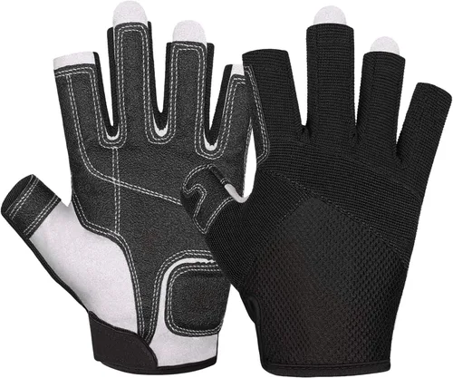 Miniatura 11 de ChinFun Guantes de vela unisex acolchados con palma sin dedos, guantes de kayak, perfectos para remo, canoa para hombres, mujeres y jóvenes A-azul