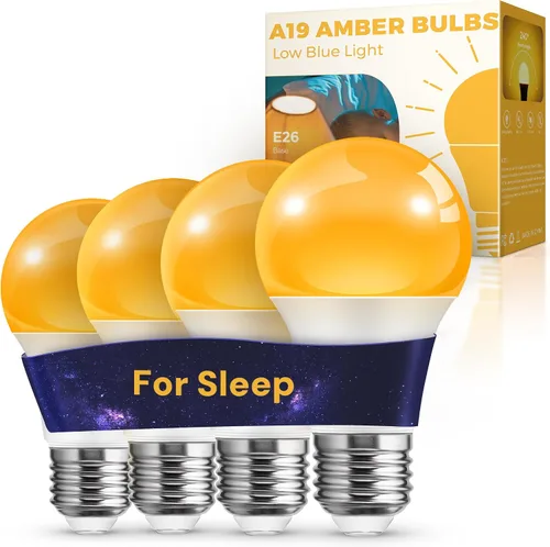 Miniatura 21 de L LOHAS LED Bombillas LED, Bombilla de Luz Ámbar para Ayuda del Sueño, A19 9W (Equivalente a 60 Vatios), Bloqueo de Luz Azul, Bombillas Regulables