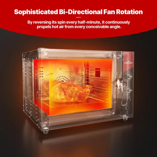Miniatura 4 de CROSSON Horno de convección de medio tamaño de 68L, horno tostador comercial de 4 niveles con puerta frontal de vidrio, 4 juegos de bandejas