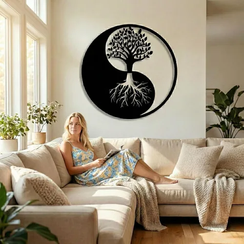 Miniatura 4 de DEKADRON Arte de pared de metal, árbol de la vida, decoración de Yin Yang, decoración de pared, decoración de interiores, colgantes de pared