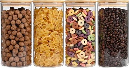Miniatura 17 de SHOWIN Tarros de almacenamiento de pasta de vidrio de 73 onzas, tarros altos de vidrio con tapas de bambú, contenedor de espagueti, juego de 3